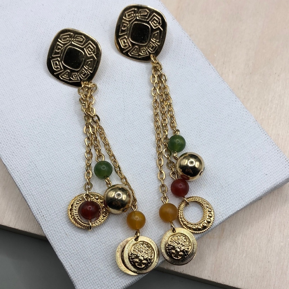 Vintage Dangle Drop Chain Bead Earrings